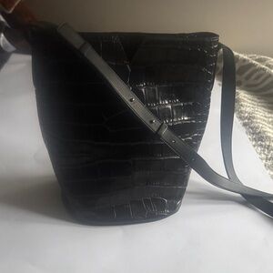 Vince Black Croc-Embossed Leather Bag